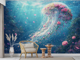 Non-Woven Wallpaper Ethereal Jellyfish Ocean Wall Mural Premium Marine Decor