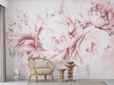 Non-Woven Wall Mural Soft Pink Peonies Floral Decor for Restaurant & Bedroom