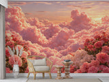 Self-Adhesive Wallpaper Pink Floral Clouds for Living Room