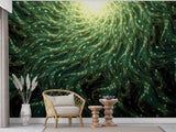Green Spiral Energy Peel and Stick Wallpaper – Abstract Flowing Light Pattern Wall Mural for Bedroom, Playroom, and Creative Spaces