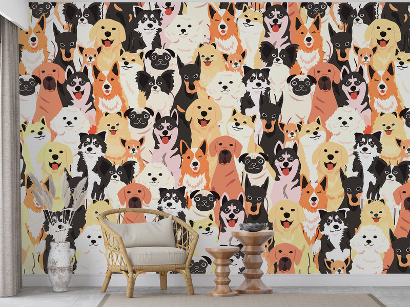 Self-Adhesive Wall Murals Full Wall Collage With Dogs For Cozy Bedroom  Living Room 🐾"Happy Pets"🐾