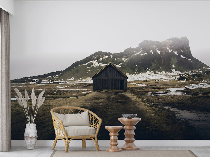 Peel and Stick Wall Mural – Norwegian Viking House Print Scandinavian Home Design for Bedroom or Living Room