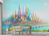 Peel and Stick Wallpaper Kids Room Print – Cartoon City Design for Playroom | Future City Full Wall Mural