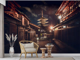 Peel and Stick Wallpaper Japanese Night Street – Vintage Japanese Print for Bedroom and Living Room | Japanese Street Wall Mural