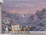 Zodiac Wheel Peel and Stick Wall Mural – Celestial Astrology Wallpaper for Meditation Room