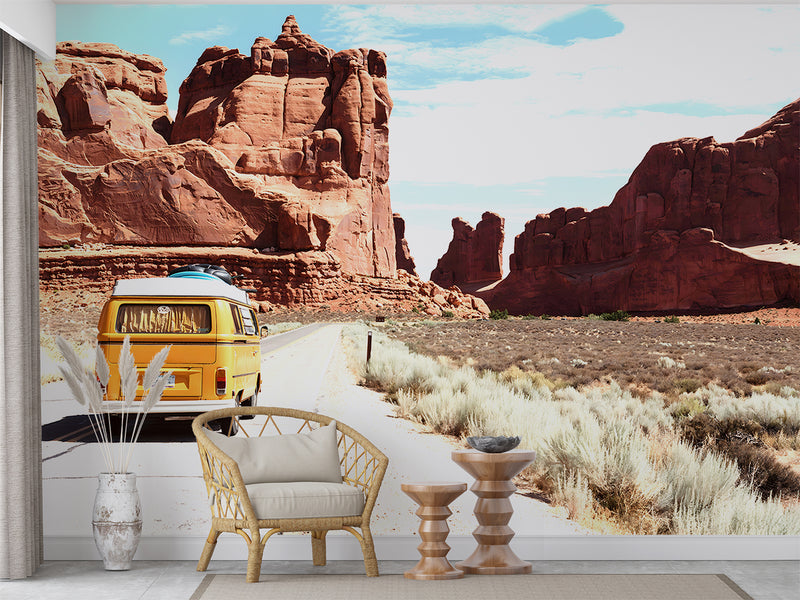 Road Print Travel Poster Nature For Home Quarry Wallpaper Peel and Stick Mural For Living Room, Bedroom, Office