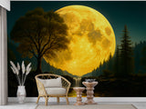 Natural Print Peel and Stick Mural For Living Room, Bedroom Office Poster "Mysterious Glow Of The Full Moon Over The Lake"