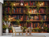Library Peel and Stick Wall Mural – Cozy Bookcase Wallpaper for Home Office, Reading Room