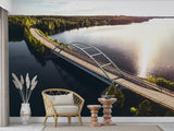 Road Above Water Wall Mural Peel and Stick Bridge Print for Living Room, Bedroom or Office Architectural Accent Wall Art