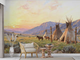 Non-Woven Mural For Living Room Historical Theme Print "Spirit Of The Ancestors. Reservation At Sunset" Design For Bedroom Combination Of History And Nature Art Wall Wallpaper For Office 🌄