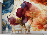 Abstract Floral Ink Non-Woven Wall Mural – Elegant Modern Flower Art Wallpaper