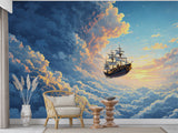 Non-Woven Wall Mural for Kids Room – Flying Ship Fairy Tale Print