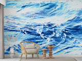 Peel and Stick Wall Mural for Living Room – Blue Ocean Waves Refreshing Design
