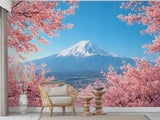 Self-Adhesive Mount Fuji Cherry Blossom Wall Mural – Natural Scenic Landscape for Bedroom