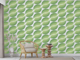 Green Leaf Geometric Pattern Wall Mural – Modern Botanical Traditional Wallpaper, Seamless Nature Wall Design