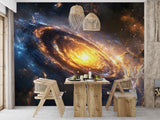 Art Design For Space Self-Adhesive Full Wall Wallpaper Print For Living Room And Bedroom "Spiral Galaxy In Fiery Glow" Design For Lovers Of The Mysterious Universe 🌌
