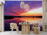 Nature Print Self-Adhesive Wall Mural for Living Room, Relaxation Area "Reflection of Clouds in the Lake" Accent Wall Decor