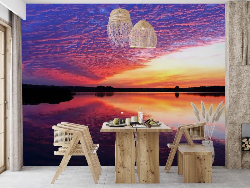 Nature Print Self-Adhesive Wall Mural for Living Room, Relaxation Area "Reflection of Clouds in the Lake" Accent Wall Decor