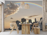 Nature and Urban Wall Mural – Self-Adhesive Full Wall Art for Bedroom, Office, Living Room | "Rainbow over the City" Home Print 🌆🌈
