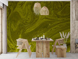 Dark Olive Green Abstract Marble Wall Mural – Modern Peel and Stick Wallpaper, Fluid Art Texture for Contemporary Interior