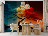 Non-woven photo wallpaper ‘Japanese Seasonal Tree’ — Conceptual art print for bedroom and hall, an elegant interior design choice for modern spaces and venues