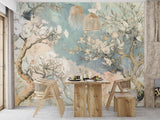Wallpaper In Pastel Tones Japanese Style Mural Floral Print Vinyl Wallpaper Peel and Stick Decor For Living Room Calm Print For Bedroom 🌸