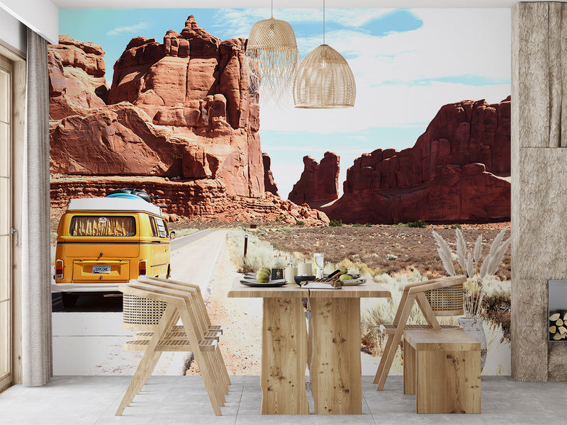 Road Print Travel Poster Nature For Home Quarry Wallpaper Peel and Stick Mural For Living Room, Bedroom, Office