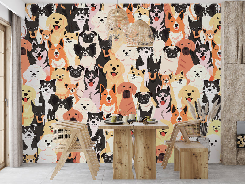 Self-Adhesive Wall Murals Full Wall Collage With Dogs For Cozy Bedroom  Living Room 🐾"Happy Pets"🐾