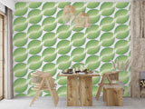 Green Leaf Geometric Pattern Wall Mural – Modern Botanical Traditional Wallpaper, Seamless Nature Wall Design