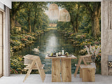 Peel and Stick Vintage Wallpaper Swans on the Lake  Wall Mural for Living Room