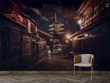 Peel and Stick Wallpaper Japanese Night Street – Vintage Japanese Print for Bedroom and Living Room | Japanese Street Wall Mural