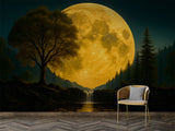 Natural Print Peel and Stick Mural For Living Room, Bedroom Office Poster "Mysterious Glow Of The Full Moon Over The Lake"
