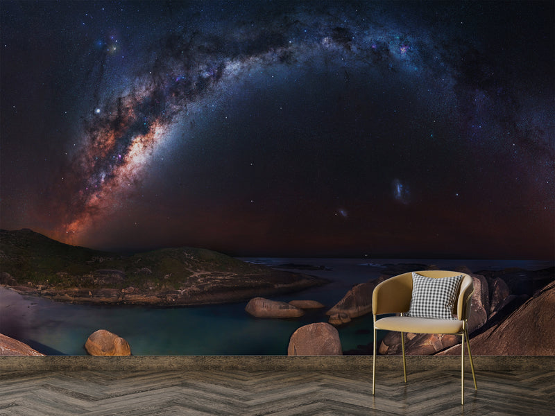 Nature and Space Wall Mural – Unique Design for Living Room, Office, Bedroom | Self-Adhesive Accent Wall Mural – Art Wall for Bedroom "Milky Way over the Ocean"🌌✨
