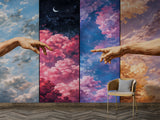Peel and Stick Wall Mural “Celestial Hands in the Clouds” – Surreal Sky Art Wallpaper