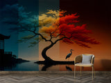 Non-woven photo wallpaper ‘Japanese Seasonal Tree’ — Conceptual art print for bedroom and hall, an elegant interior design choice for modern spaces and venues