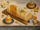Wall mural for kitchen "Pumpkin Desserts" – full wall self-adhesive wallpaper, art design for cafes in French cuisine style 🍰