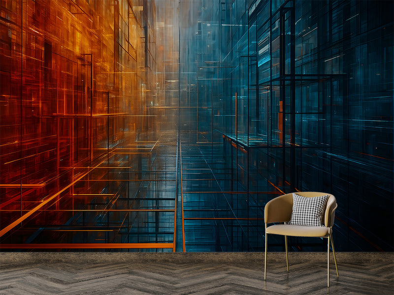Colorful Abstraction Art Wall Peel And Stick Wallpaper Accent Wall Office Design Print For Gym "Urban Geometry Of Light" 💡