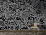 Peel and Stick Grey Graffiti Wall Mural – Modern Interior Design Wallpaper for Gaming Room, Peel and Stick Urban Street Art Decor