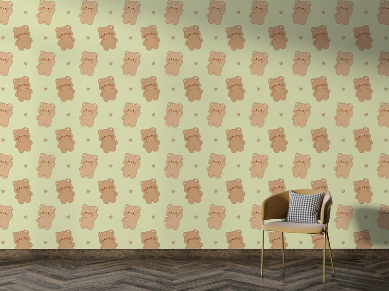 Cute Design For Kids Room Peel and Stick Mural, For Children’s Playroom, Kids Wallpaper ‘Teddy Bears’ 🐻
