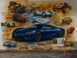 Vintage-style car wallpaper Peel and Stick wall mural for living room, kids' room, art wall in the hall, and office wall print 🚙