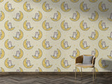 Peel and Stick Wall Mural “Happy Bunnies on the Moon” – Kids Room Wallpaper