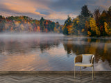 Bright Print Wall Mural For Entire Wall Accent Wall Self-Adhesive Wallpaper For Living Room Autumn Lake Art For Bedroom Fog Over The Lake Poster For Relaxation Area
