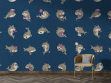 Kids Wall Murals Underwater Theme, Self-Adhesive Full Wall Wallpaper “Funny Sharks” Art Wall for Children’s Playroom 🦈💙