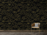 Luxury Chinese Cloud Peel and Stick Wallpaper – Black and Gold Oriental Self-Adhesive Wall Mural