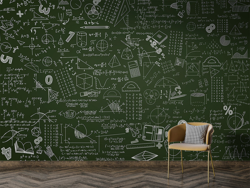 Wallpaper with formulas Math tasks design for kids’ room Peel and stick Mural Wall art Poster Educational zone or school print 📘