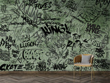 Self-Adhesive Green Graffiti Wall Mural for Gaming Room – Modern Urban Interior Design Decor