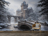 Peel and Stick Wall Mural Gothic Castle in Winter – Living Room Print Architectural Design