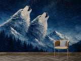 Majestic Wolves in Forest Peel and Stick Wall Mural – Mystical Wildlife Nature Wallpaper for Modern Interior