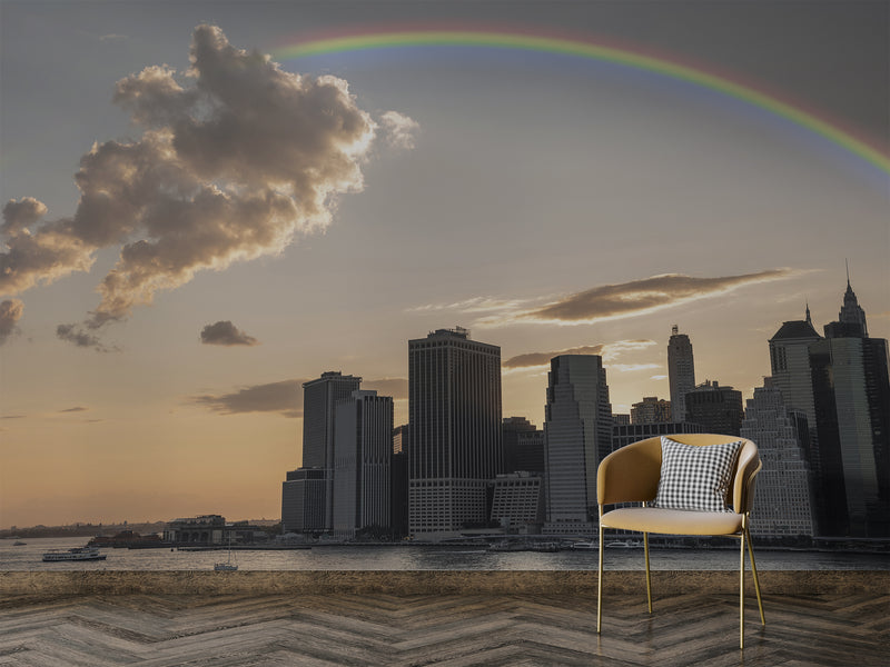 Nature and Urban Wall Mural – Self-Adhesive Full Wall Art for Bedroom, Office, Living Room | "Rainbow over the City" Home Print 🌆🌈
