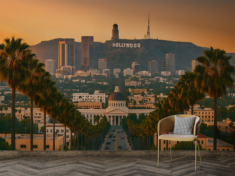 Peel and Stick Mural Living room print Wall art Bedroom design Wallpaper with a Hollywood and palm panorama for stylish, sunny wall decor